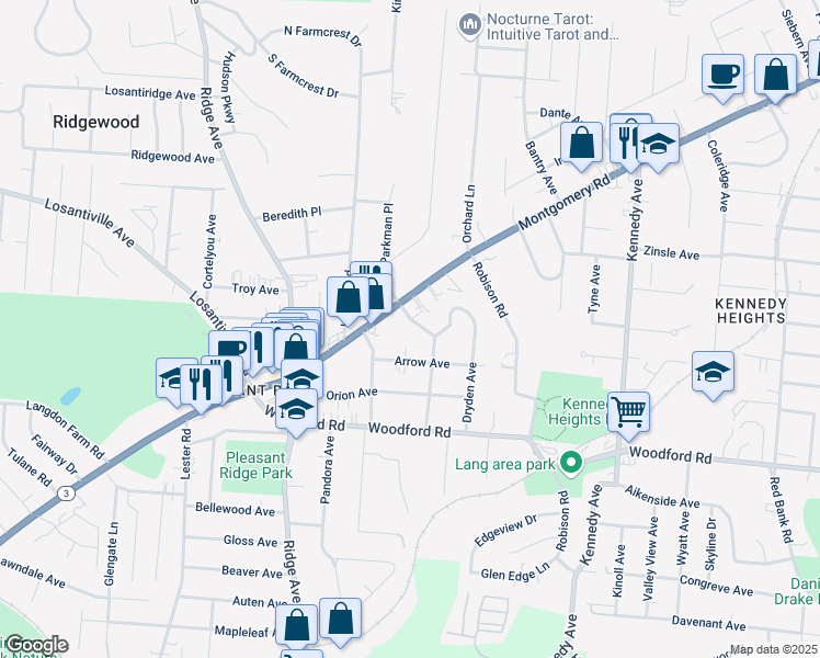 map of restaurants, bars, coffee shops, grocery stores, and more near 6165 Grand Vista Avenue in Cincinnati