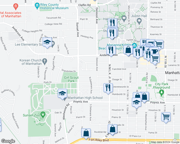 map of restaurants, bars, coffee shops, grocery stores, and more near 332 North Delaware Avenue in Manhattan