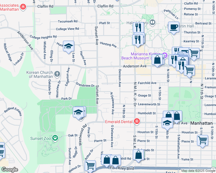 map of restaurants, bars, coffee shops, grocery stores, and more near 332 North Delaware Avenue in Manhattan