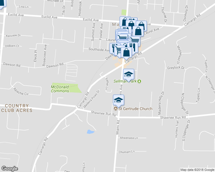 map of restaurants, bars, coffee shops, grocery stores, and more near 6865 Esther Lane in Cincinnati