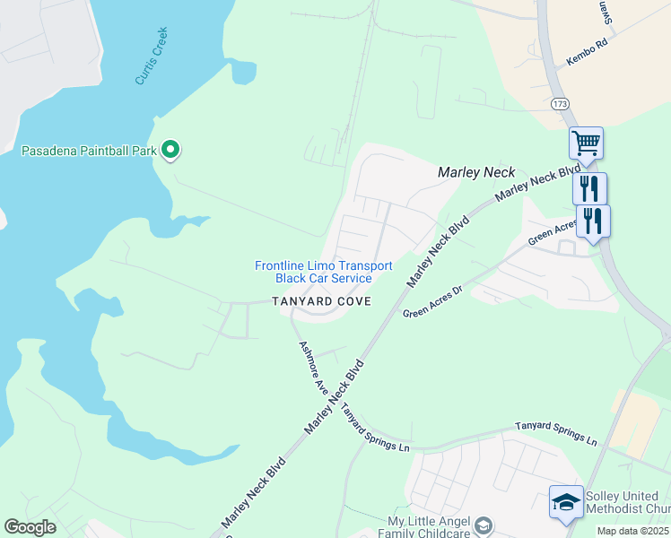map of restaurants, bars, coffee shops, grocery stores, and more near 504 Pebblebrook Lane in Glen Burnie