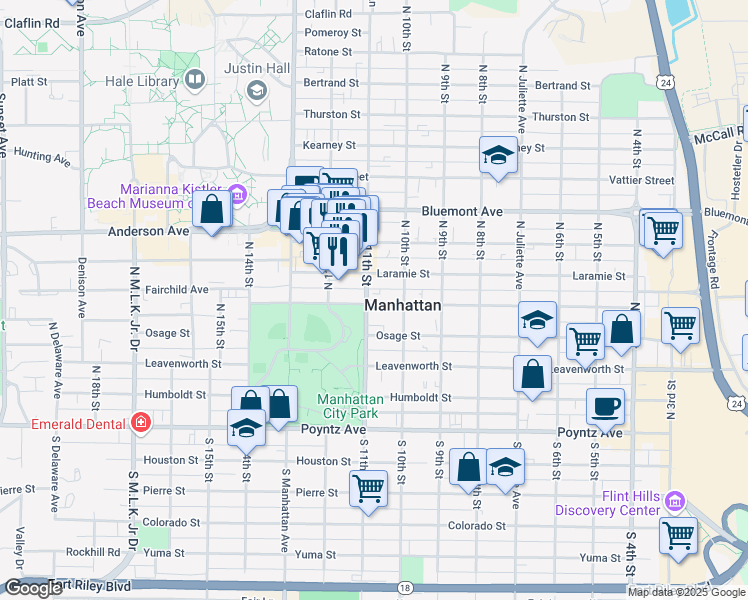 map of restaurants, bars, coffee shops, grocery stores, and more near 1024 Fremont Street in Manhattan