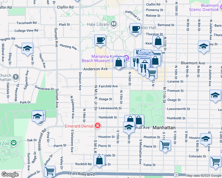 map of restaurants, bars, coffee shops, grocery stores, and more near 1442 Fairchild Avenue in Manhattan