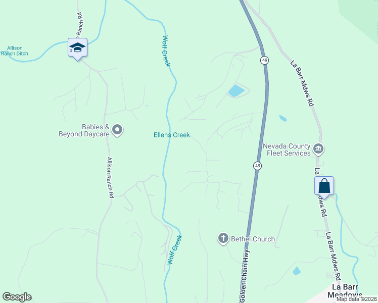 map of restaurants, bars, coffee shops, grocery stores, and more near 10350 Smith Road in Grass Valley