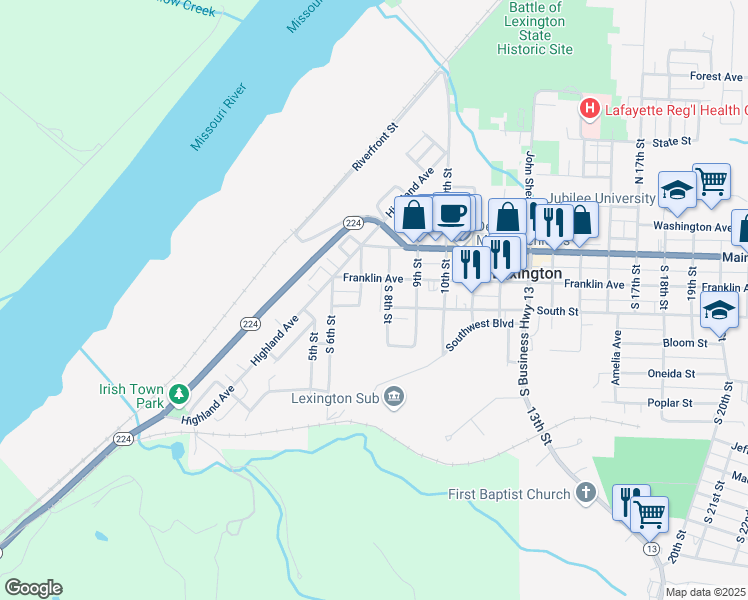 map of restaurants, bars, coffee shops, grocery stores, and more near 714 Franklin Avenue in Lexington