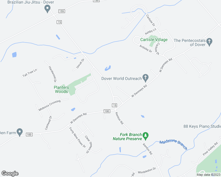 map of restaurants, bars, coffee shops, grocery stores, and more near 2976 Kenton Road in Dover