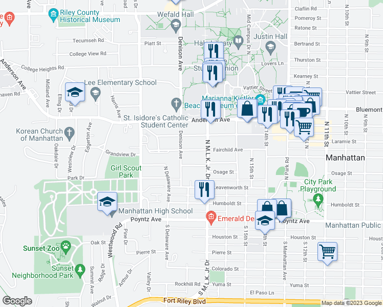 map of restaurants, bars, coffee shops, grocery stores, and more near 1729 Fairchild Avenue in Manhattan
