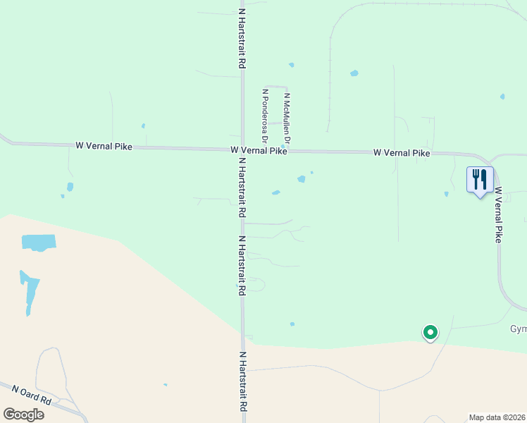 map of restaurants, bars, coffee shops, grocery stores, and more near 2040 North Hartstrait Road in Bloomington