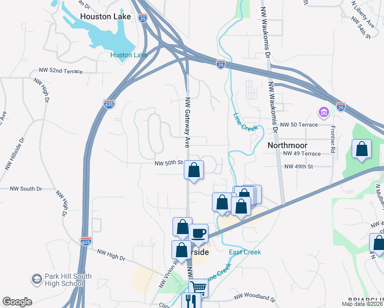 map of restaurants, bars, coffee shops, grocery stores, and more near 5011 Northwest Gateway Avenue in Riverside