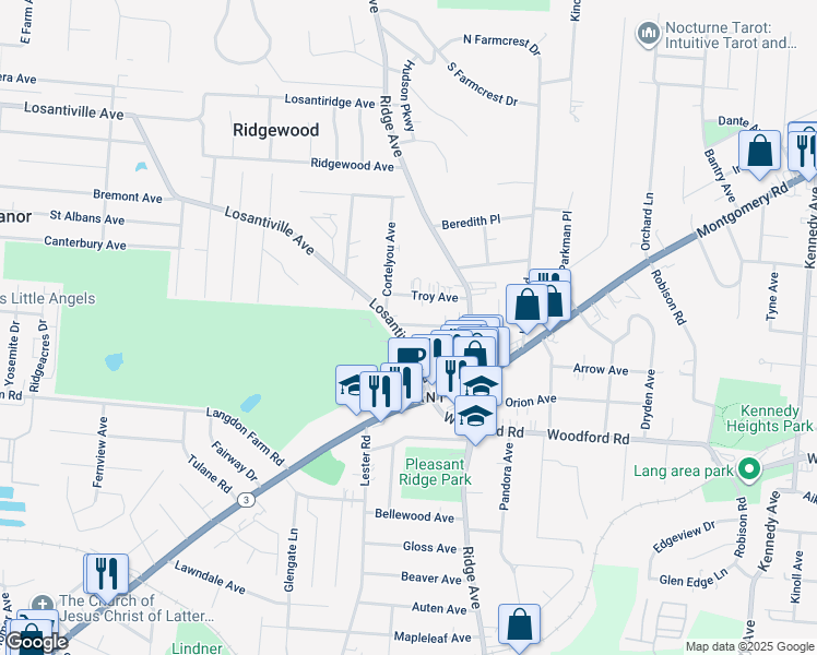map of restaurants, bars, coffee shops, grocery stores, and more near 6200 Cortelyou Avenue in Cincinnati