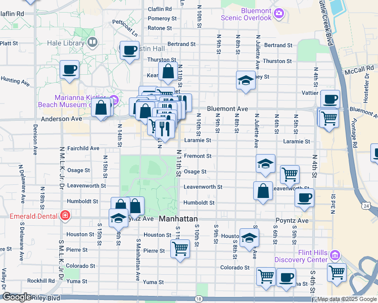 map of restaurants, bars, coffee shops, grocery stores, and more near 512 North 11th Street in Manhattan