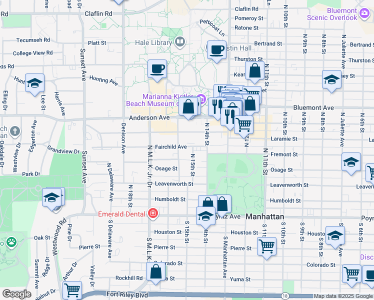 map of restaurants, bars, coffee shops, grocery stores, and more near 1442 Fairchild Avenue in Manhattan