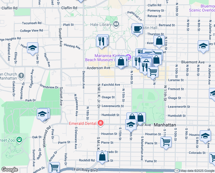 map of restaurants, bars, coffee shops, grocery stores, and more near 1628 Fairchild Avenue in Manhattan