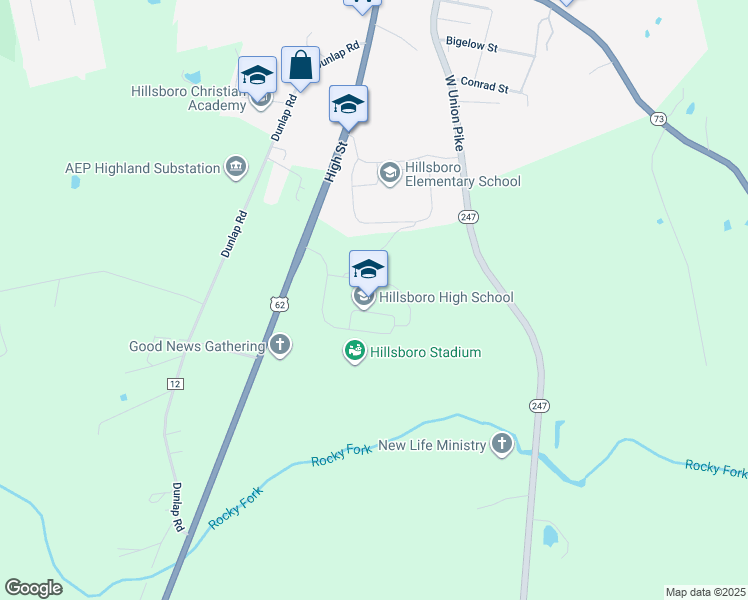 map of restaurants, bars, coffee shops, grocery stores, and more near 550 U.S. 62 in Hillsboro