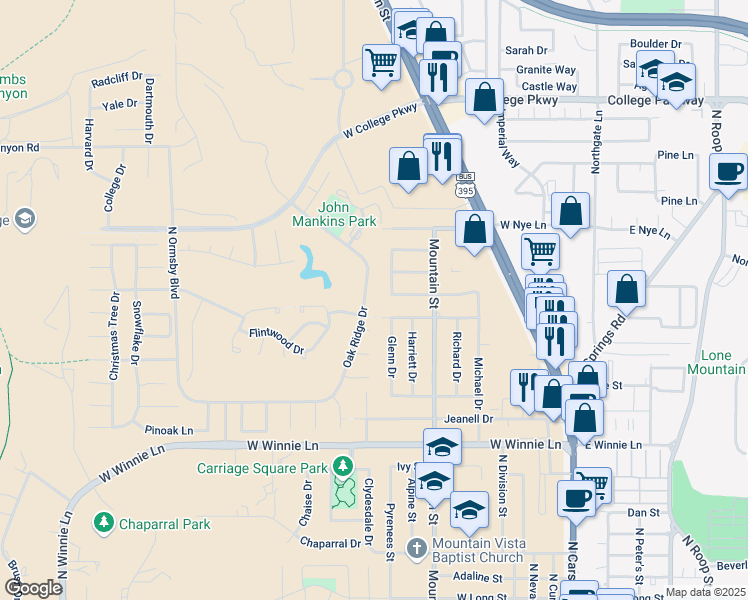 map of restaurants, bars, coffee shops, grocery stores, and more near 2702 Marvin Drive in Carson City