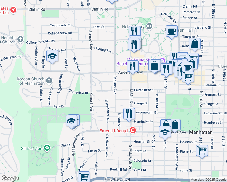 map of restaurants, bars, coffee shops, grocery stores, and more near 423 Denison Avenue in Manhattan