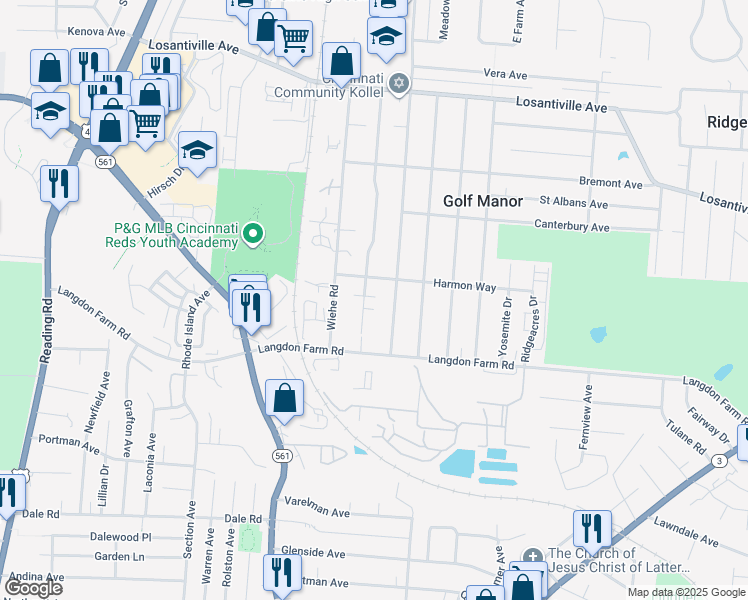 map of restaurants, bars, coffee shops, grocery stores, and more near 2249 Rosedale Avenue in Cincinnati