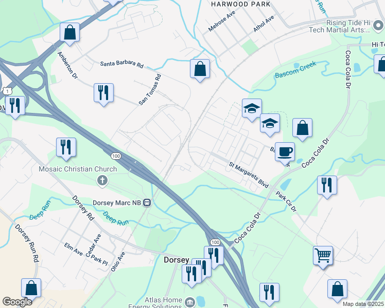 map of restaurants, bars, coffee shops, grocery stores, and more near 7505 Ledgers Way in Hanover