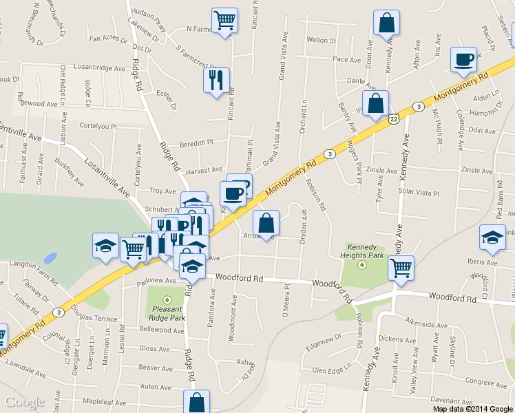 map of restaurants, bars, coffee shops, grocery stores, and more near in Cincinnati