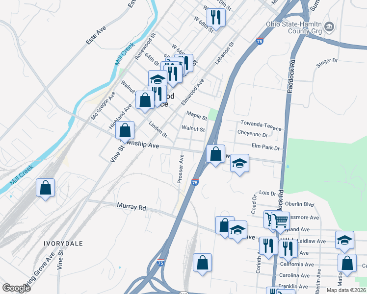 map of restaurants, bars, coffee shops, grocery stores, and more near 113 Linden Street in Cincinnati