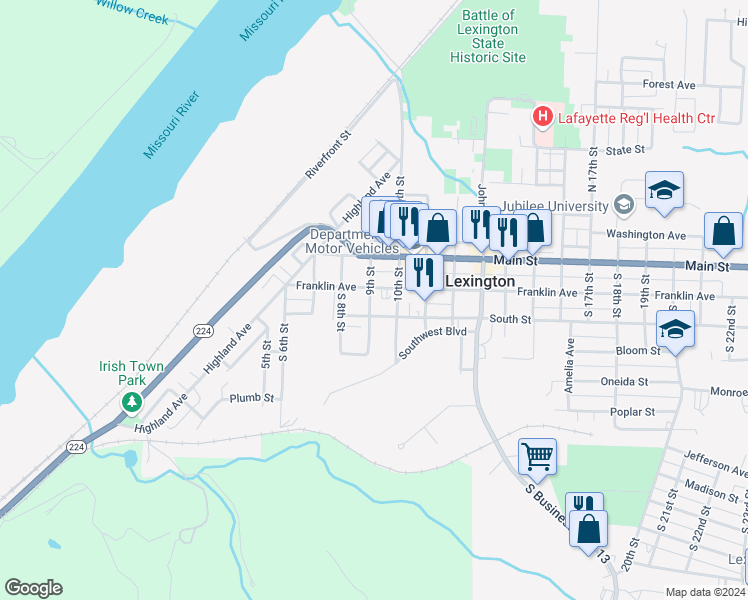 map of restaurants, bars, coffee shops, grocery stores, and more near 821 Franklin Avenue in Lexington
