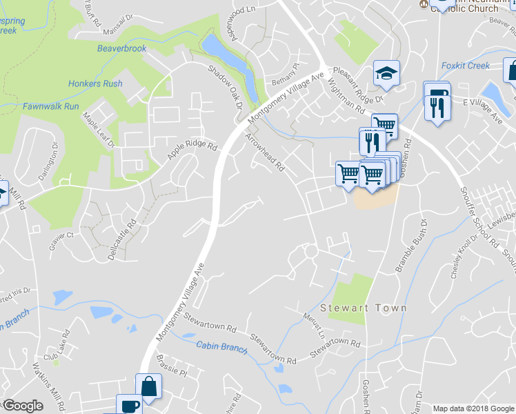 map of restaurants, bars, coffee shops, grocery stores, and more near 9502 Duffer Way in Gaithersburg