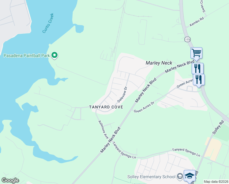 map of restaurants, bars, coffee shops, grocery stores, and more near in Glen Burnie