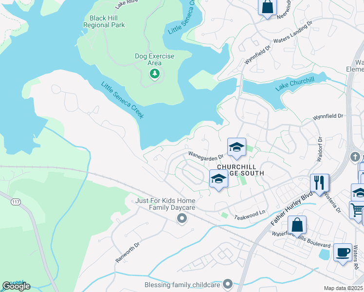 map of restaurants, bars, coffee shops, grocery stores, and more near 20020 Lake Park Drive in Germantown