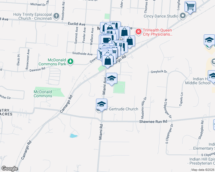 map of restaurants, bars, coffee shops, grocery stores, and more near 6620 Miami Avenue in Cincinnati