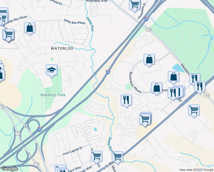 map of restaurants, bars, coffee shops, grocery stores, and more near 8058 Potter Place in Elkridge