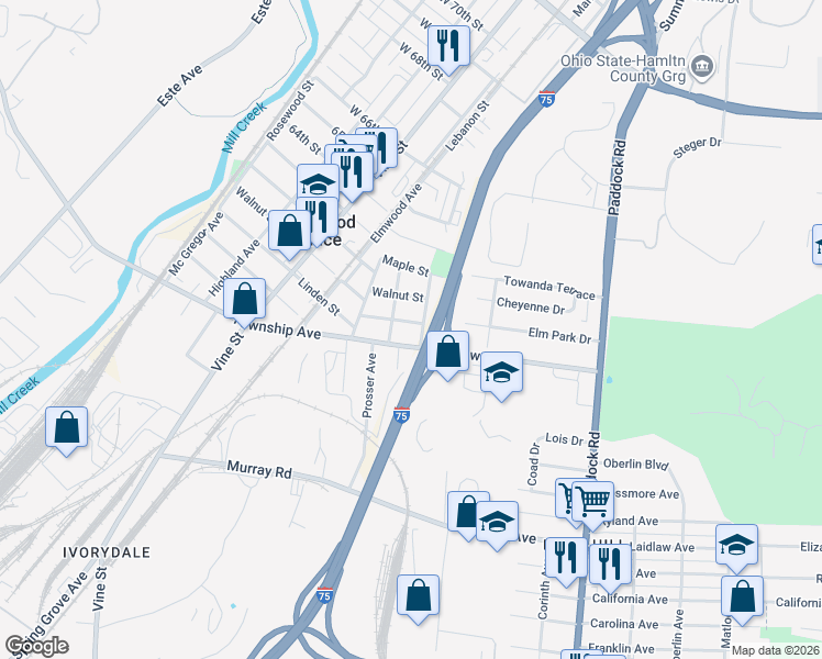 map of restaurants, bars, coffee shops, grocery stores, and more near 7 Linden Street in Cincinnati