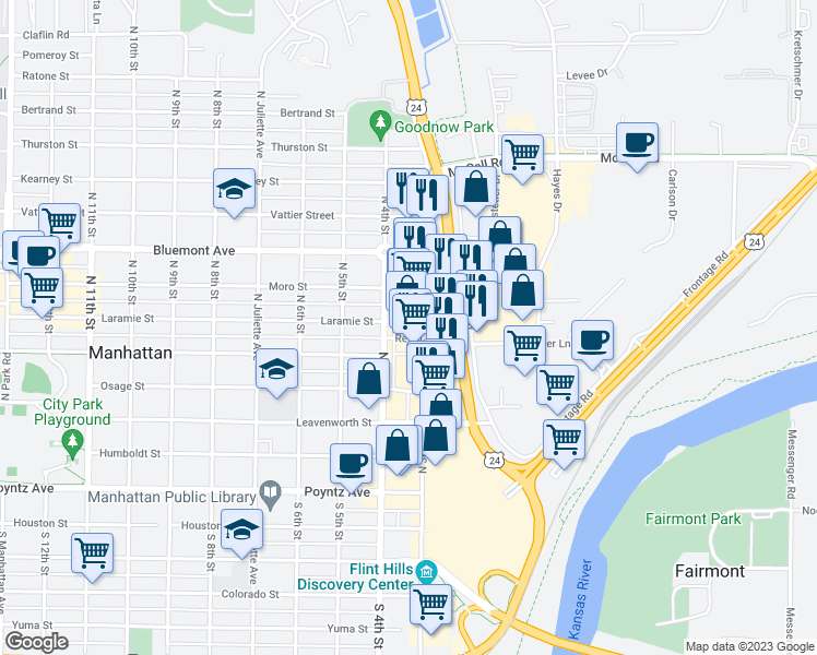map of restaurants, bars, coffee shops, grocery stores, and more near 517 North 3rd Place in Manhattan