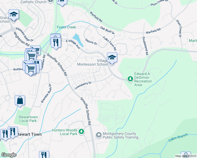 map of restaurants, bars, coffee shops, grocery stores, and more near 19900 Ivoryton Place in Montgomery Village