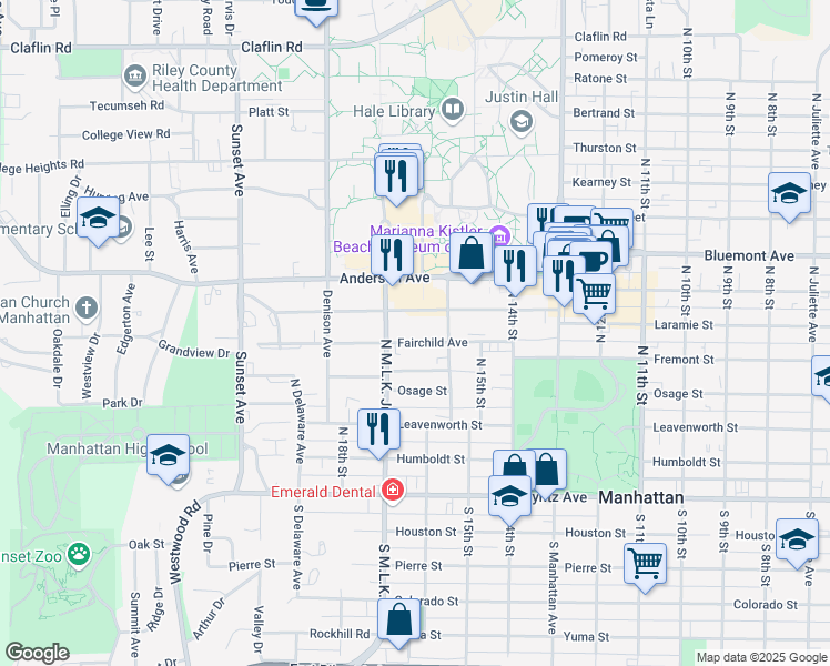 map of restaurants, bars, coffee shops, grocery stores, and more near 1628 Fairchild Avenue in Manhattan