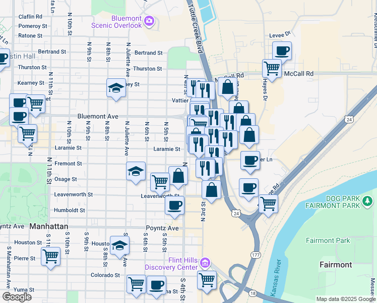 map of restaurants, bars, coffee shops, grocery stores, and more near 517 North 3rd Place in Manhattan