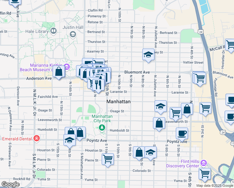 map of restaurants, bars, coffee shops, grocery stores, and more near 931 Laramie Street in Manhattan