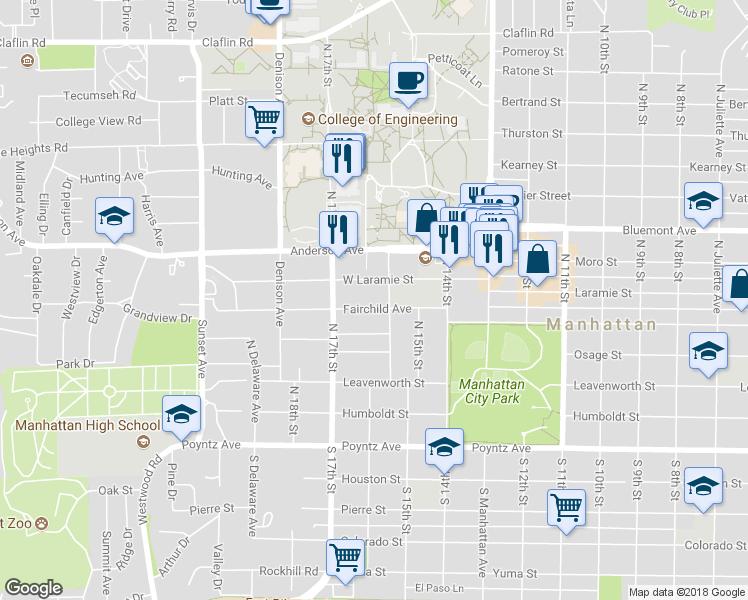 map of restaurants, bars, coffee shops, grocery stores, and more near 1628 Fairchild Avenue in Manhattan