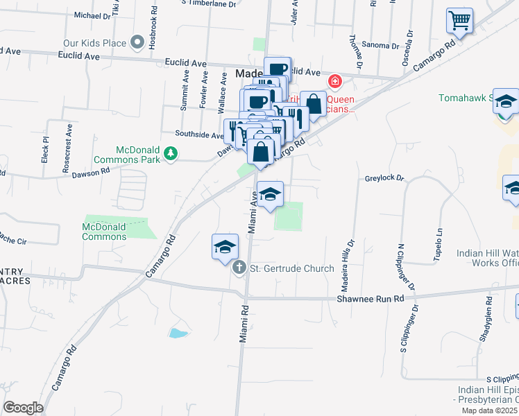 map of restaurants, bars, coffee shops, grocery stores, and more near 6620 Miami Ave in Cincinnati