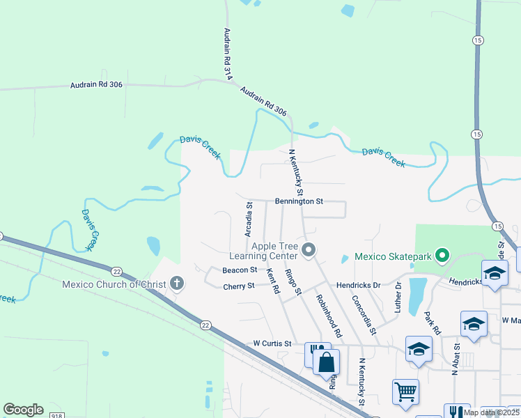 map of restaurants, bars, coffee shops, grocery stores, and more near 1521 Kent Road in Mexico
