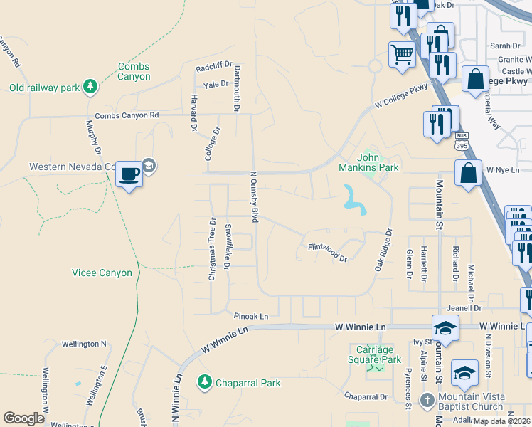 map of restaurants, bars, coffee shops, grocery stores, and more near in Carson City