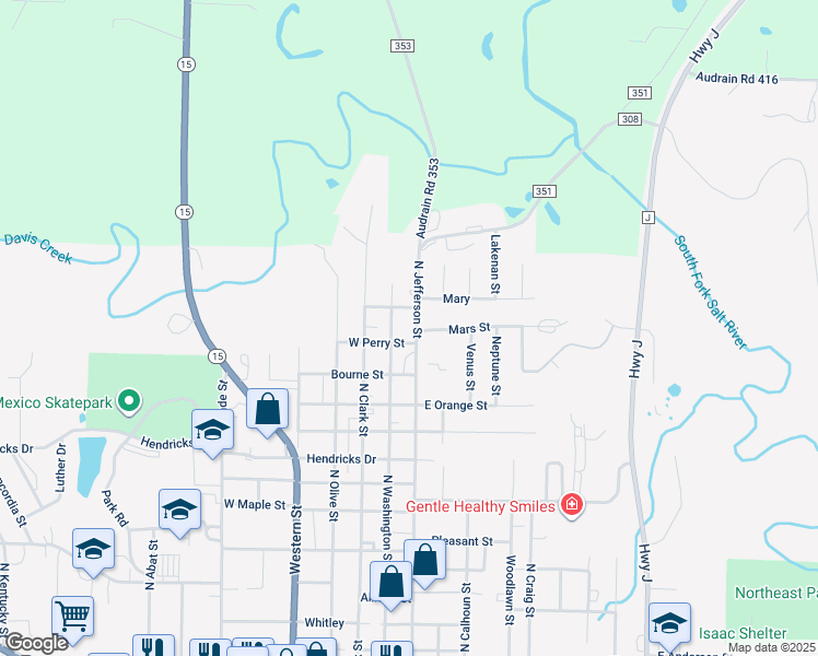 map of restaurants, bars, coffee shops, grocery stores, and more near 1513 N Jefferson St in Mexico