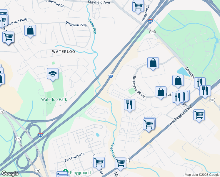map of restaurants, bars, coffee shops, grocery stores, and more near 8064 Potter Place in Elkridge