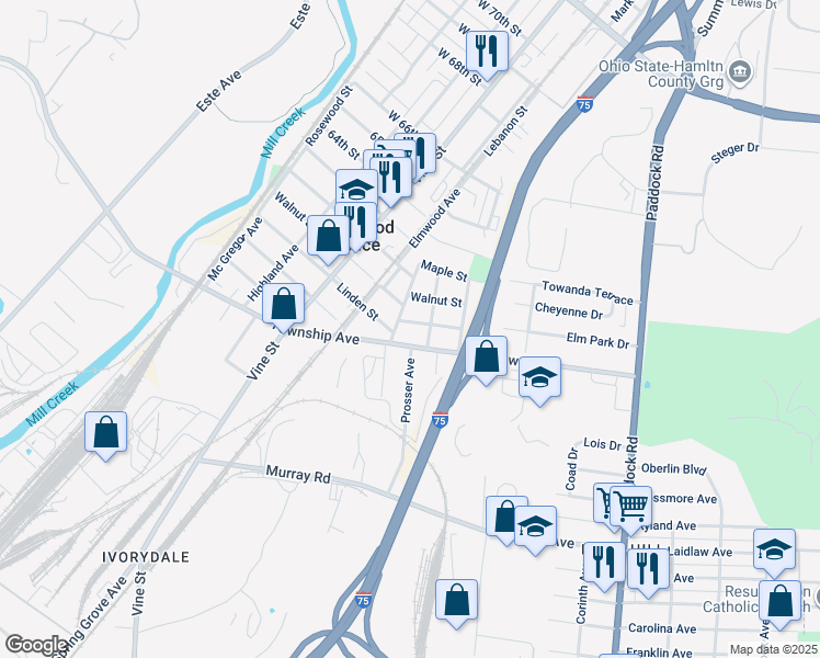 map of restaurants, bars, coffee shops, grocery stores, and more near 113 Linden Street in Cincinnati