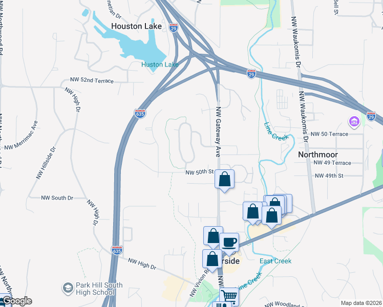 map of restaurants, bars, coffee shops, grocery stores, and more near 5008 Northwest Flintridge Drive in Riverside