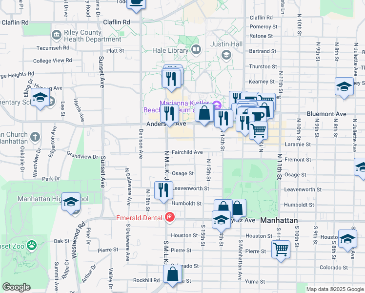 map of restaurants, bars, coffee shops, grocery stores, and more near 1628 Fairchild Avenue in Manhattan