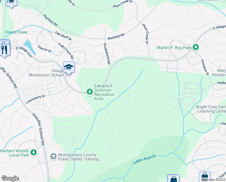 map of restaurants, bars, coffee shops, grocery stores, and more near 8206 Dry Ridge Road in Montgomery Village