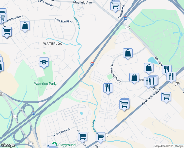 map of restaurants, bars, coffee shops, grocery stores, and more near 8066 Potter Place in Elkridge