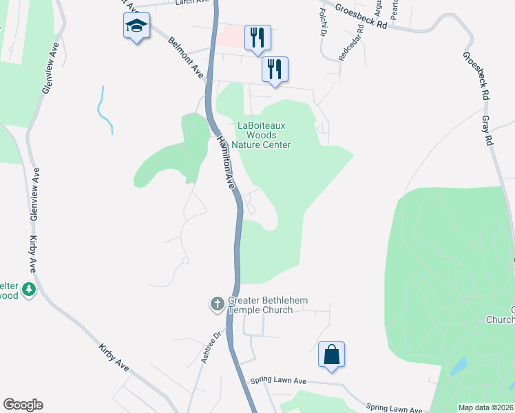 map of restaurants, bars, coffee shops, grocery stores, and more near 5300 Hamilton Avenue in Cincinnati