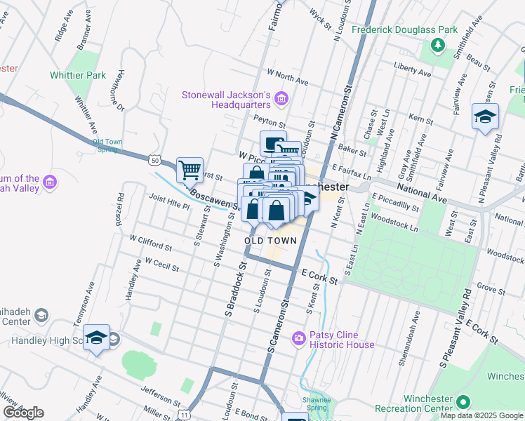 map of restaurants, bars, coffee shops, grocery stores, and more near 26 West Boscawen Street in Winchester