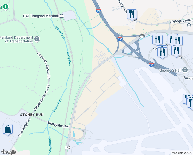 map of restaurants, bars, coffee shops, grocery stores, and more near 7323 Aviation Boulevard in Baltimore